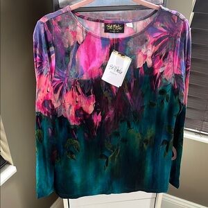 Bob Mackie Pink and Purple Graphic Long Sleeve Blouse